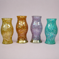 Porte-bougie en verre mosaïque |   Support décoratif pour bougie chauffe-plat en laiton et étain pour la maison, les centres de table de mariage, la décoration et les présentoirs cadeaux