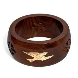 Bracelet en bois de Sheesham incrusté de laiton, bijoux en bois d'inspiration naturelle, bracelet de poignet, bijoux bohèmes imposants et larges - Product Image 6