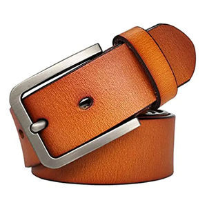 Cinturón de Cuero Genuino para Hombre, Color Sólido, Hebilla de Metal Plateada Rectangular, Estilo Casual, Duradero - Product Image 4