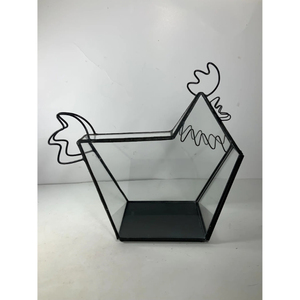 Wholesale Geometric Chicken Design Made Glass Terrarium with Black Finished Iron Frame for Flower Pot Table Top Decoration - Product Image 1