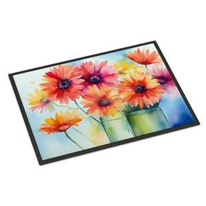 Gerbera Daisies Watercolor Doormat <b>Non</b> <b>Slip</b> Washable Low Pile 24H X 36W Indoor Outdoor Entryway <b>Rug</b> Front Door <b>Mat</b> - Product Image 1
