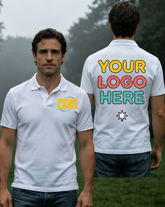 Custom Printed White Men's Cotton Polo Shirt Breathable Work Fashion Uniform Silk Screen Printed ODM Service Oeko-Tex Certified - Product Image 1