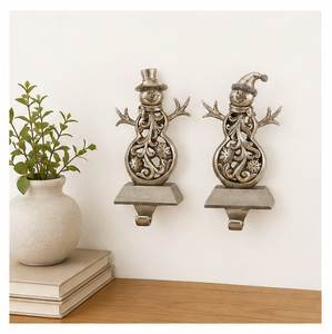 Hot Sell Metal Christmas Snowman <b>Stocking</b> <b>Holder</b> Set Weighted Silver Mantel Hanger For Holiday Fireplace Decor And Festive - Product Image 2