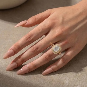 925 Moissanite Maxine Luxurious Double Halo <b>Emerald</b> Cut Engagement <b>Ring</b> in Sterling <b>Silver</b> Moissanite Diamond Jewelry for Women - Product Image 3