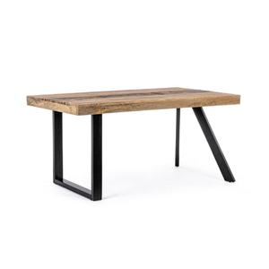 Table à manger en bois massif, fabriquée à la main, écologique, de style industriel moderne, avec pieds en métal, forme rectangulaire, 6 places, design stable - Product Image 1
