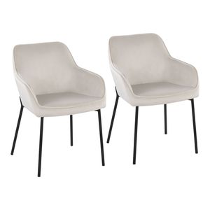 Daniella Set of 2 Contemporary Dining <b>Chairs</b> Black Metal and <b>Cream</b> <b>Velvet</b> Modern Design - Product Image 1
