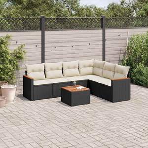 Conjunto de Sofá de Jardín de Ratán PE Negro con Reposabrazos Ajustables, Tamaño Mediano - Product Image 1
