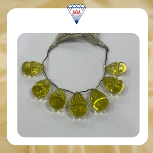 ชุดสร้อยคอประดับด้วยลูกปัดเลมอนควอตซ์ธรรมชาติทรงหยดน้ำ น้ำหนัก 315.80 กะรัต เกรด AAAA แกะสลักอย่างประณีต พร้อมอัญมณีอินเดียคุณภาพสูง - Product Image 2