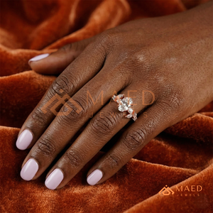 Classic 14K Rose Gold Oval Cut Diamond Bridal <b>Ring</b> with Leaf Style Accent Stones and <b>Open</b> Band Design for Women - Product Image 4