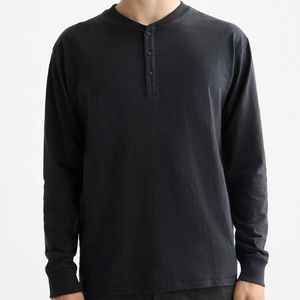 <b>Men's</b> Long Sleeve <b>Henley</b> T-<b>Shirt</b> 100% Cotton Regular Fit Button Up Collar Solid Color Casual Wear Autumn Knitted Fabric - Product Image 3