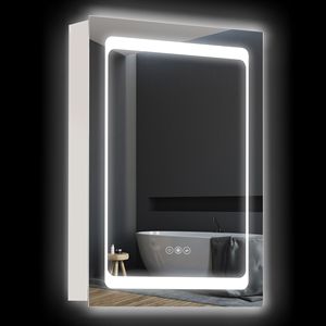 Armadietto a Specchio LED Dimmerabile da Parete, Scaffali di Stoccaggio per Bagno a 3 Livelli con Anta Singola - Product Image 1