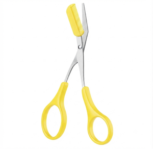 Tijeras para Cejas de Acero Inoxidable con Mango Amarillo y Punta Redonda para Recortar y Dar Forma con Precisión - Product Image 1