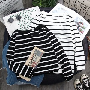 T-shirt rayé à manches longues pour femme, grande taille, avec logo OEM, élégant, noir et blanc, collection Printemps-Automne-Hiver 2026 - Product Image 5