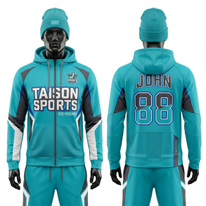 Sweat à capuche d'entraînement de hockey sur glace pour hommes, 320 GSM, polaire polyester premium, bleu sarcelle, noir, panneau contrastant blanc, sublimation, logo personnalisé - Product Image 1