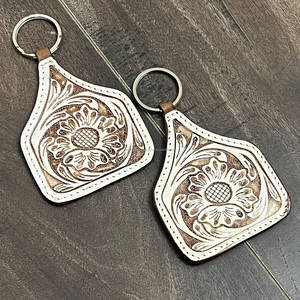Porte-clés en cuir véritable personnalisé de luxe, fait main et gravé, nouveau motif floral, vente en gros, porte-clés de sac ou de voiture fait main, cadeau - Product Image 5