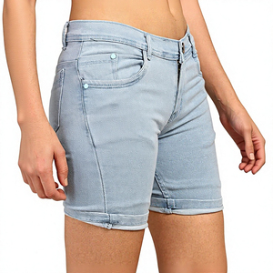 Shorts de Mezclilla de Cintura Alta, Lavado Claro, Color Sólido, Cierre de Botones, Estilo Casual de Verano, Corte Regular, Tela Elástica, Última Moda 2026 - Product Image 5