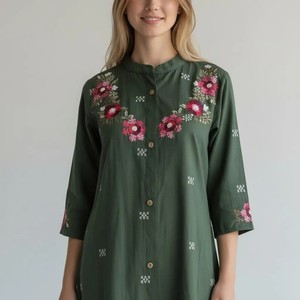 Robe Kurti florale bohème verte pour femme, pour les fêtes de mariage - Product Image 3