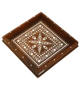 Bandeja de cocina con incrustaciones de hueso - Bandeja cuadrada de madera hecha a mano para sala de estar y mesa de comedor - Product Image 2