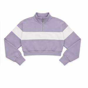 Sudadera Corta Personalizada Color Lila Ahumado para Mujer, Estilo Urbano, con Media Cremallera, Tejido French Terry - Product Image 5