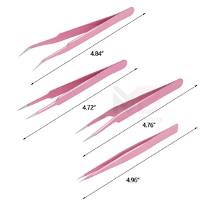 Pink Stainless Steel Eyelash Tweezers Set Precision Pointed Tips <b>Drawstring</b> <b>Pouch</b> High quality Customizable - Product Image 4