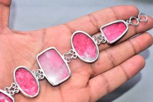Premium Grade Thulite <b>Bracelet</b> Silver Plated S. F. <b>GEMS</b> EGL Certified Rajasthan Yellow & Brown Jewelry - Product Image 5