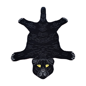 Hand-Tufted Black Panther Wool <b>Rug</b> <b>Animal</b> <b>Skin</b> Shape Faux Pelt Area Carpet Modern Tiger Leopard Silhouette Floor Mat - Product Image 3