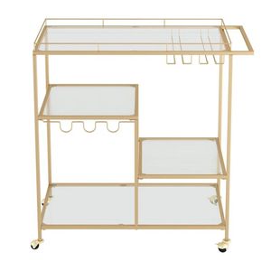Modern <b>Rectangular</b> Bar Cart with Glass Shelves and Bottle Holders for Indoor Kitchen Use - Product Image 2