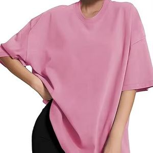 Nouveau T-shirt rose oversize pour femme 2026, manches courtes, col rond, coupe ample, 100 % coton jersey respirant, style printemps-été - Product Image 6