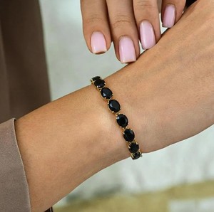 Black Onyx Stone Charm <b>Bracelet</b> for Women 925 Sterling Silver Elegant Luxury <b>Gemstone</b> Fine Jewelry - Product Image 1