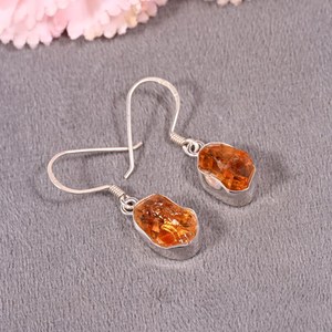 Handmade Raw <b>Citrine</b> <b>Earrings</b> Sterling Silver Natural Crystal Dangle November Birthstone - Product Image 2