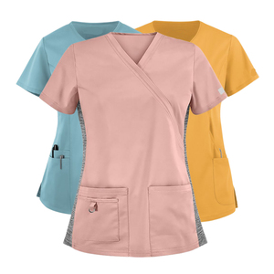 Unisex Medical <b>Scrub</b> <b>Top</b> Front Back View V Neck Short Sleeve Nursing Uniform Clinical Healthcare Hospital Blouse - Product Image 4