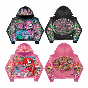 Manufacturer Custom Hoodie Oversized Heavyweight Dtg Printing Graphic Acid Washed Fleece Boxy Cropped 100%Cotton Baggy <b>Zip</b> <b>up</b> - Product Image 1