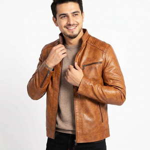 Veste pour homme en cuir PU lavable, respirante, doublée de coton, style vintage, col montant, personnalisable OEM, collection automne - Product Image 4