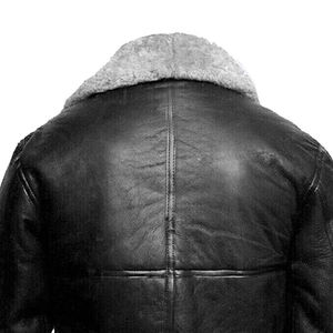 Men's Genuine Leather Aviator Bomber Jacket With Shearling Lining Windproof Winter Moto Biker <b>Coat</b> <b>Zipper</b> Closure - Product Image 2