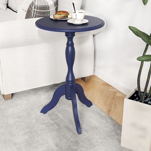 Comodino Vintage Blu Navy, Piccolo Tavolino Laterale in Legno con Piedistallo per Soggiorno, Camera da Letto, Ingresso C - Product Image 5