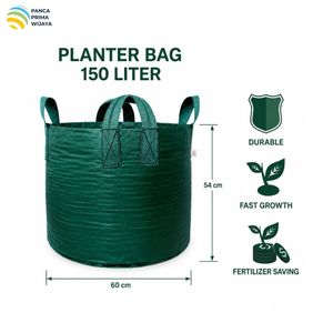 Sac de culture en HDPE de haute qualité 150L vert, résistant aux UV, avec 4 poignées pour la plantation en jardin - Product Image 2