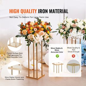 Set di 4 Supporti per Fiori da Matrimonio in Metallo Dorato, Altezza 80 cm, con Vaso, Centrotavola Geometrico, Design Cilindrico in Metallo Laminato - Product Image 3