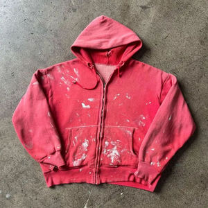 Nouveau design, sweat à capuche épais 100 % coton, effet vintage délavé, personnalisé, effet usé soleil, zippé, pour homme - Product Image 5