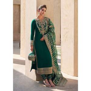 Vestido Formal de Seda Pakistaní, Bordado, de 3 Piezas, Cosido - Product Image 1