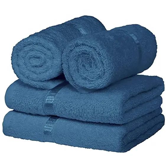 Ensemble de serviettes de bain bleues en coton 450 GSM, Ultra doux, Super absorbant, Gym, entraînement, Yoga, mains, vente au meilleur prix