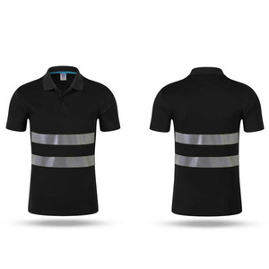 Men's <b>Black</b> Reflective Polo Shirt Short Sleeve Hi Visibility Workwear with Silver Stripes - Product Image 1