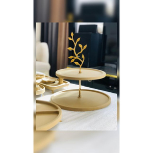 Round Metal <b>Cake</b> <b>Stand</b> <b>Set</b> 2 Tier With Floral Cutout Design Reusable Dessert Display For Home Decor And Wedding & Parties Decor - Product Image 1