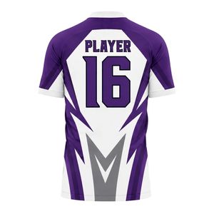 Maillot de football violet et blanc personnalisé, tenue d'équipe de football respirante avec impression nom et numéro, fabrication OEM - Product Image 2