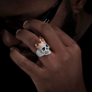 Punk Style Hip Hop Jewelry <b>Mens</b> 18K Gold Plated 925 Sterling Silver Vvs Moissanite Diamond Crown Skull Head <b>Ring</b> - Product Image 4