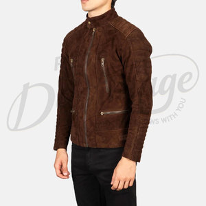 Chaqueta de Cuero de Gamuza Marrón Chocolate Premium para Hombre, Chaqueta de Motociclista con Hombros Acolchados y Mangas Acanaladas, Corte Ajustado, Estilo Casual - Product Image 4