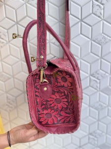 New Trending Hand Tooled Carving Leather Speedy Handbag Gypsy <b>Boho</b> Shoulder Handmade Western Pink Colour Stylish Multi Uses <b>Bag</b> - Product Image 2