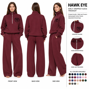 Conjunto Deportivo Corto de Invierno para Mujer Hawk Eye, 100% Algodón, Sudadera con Cierre y Pantalones Anchos - Product Image 2