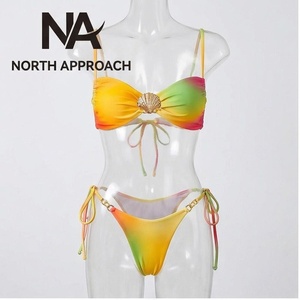 NORTH APPROACH ชุดบิกินี่สีไล่ระดับสำหรับผู้หญิง เสื้อท่อนบนแบบ Bandeau กางเกงผูกข้าง ผ้าสแปนเด็กซ์ โพลีเอสเตอร์ ชุดว่ายน้ำ - Product Image 1