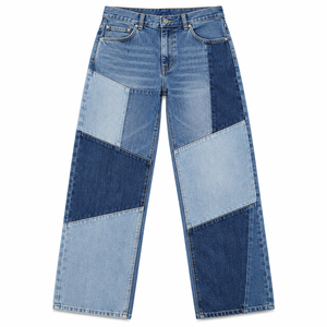 Jean bleu à couture avant, coupe évasée, en denim délavé, cinq poches, style décontracté streetwear, vente en gros, fournisseur OEM, vêtements - Product Image 5