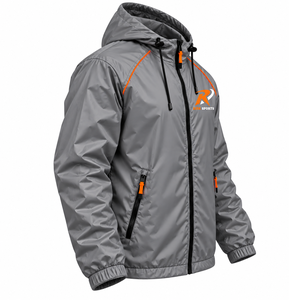 Veste de sport imperméable légère coupe-vent à capuche intégrale avec fermeture éclair, couleur gris, pour la course à pied et le cyclisme - Product Image 2